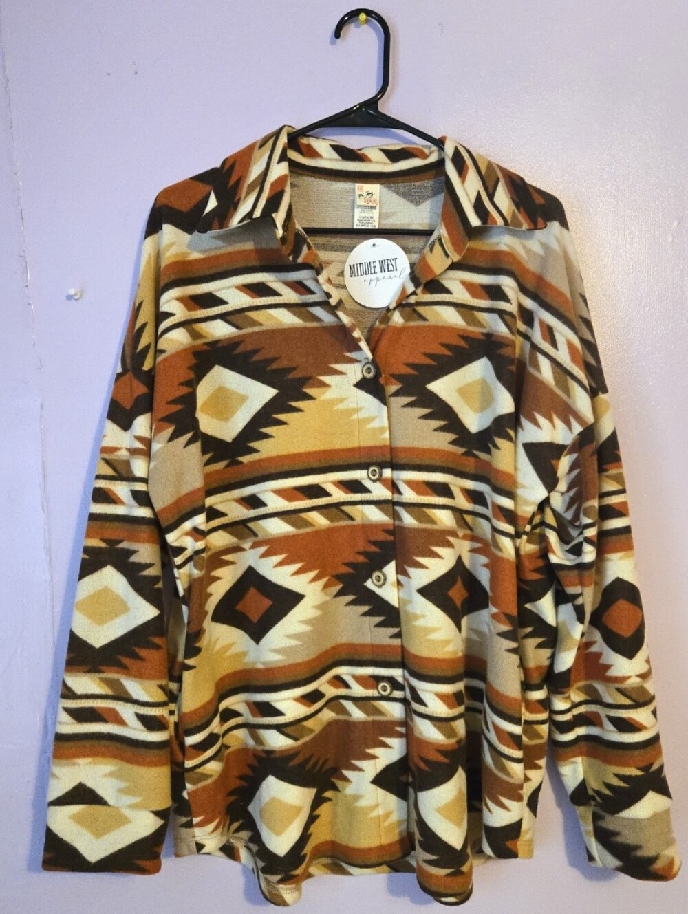 7th Ray XL Rust & Cream Patterned Button-Up Shacket